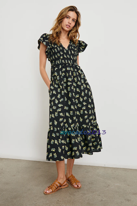 Brand New Rails Women Summer Black Floral Print Long Dress XS S M