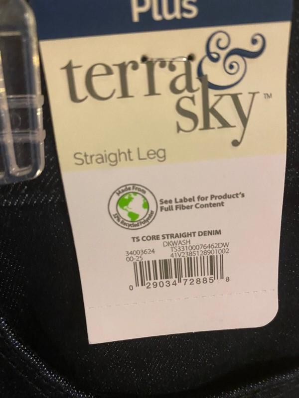 BRAND NEW WOMEN'S SIZE 16W TERRA & SKY STRAIGHT LEG DARK WASH JEANS