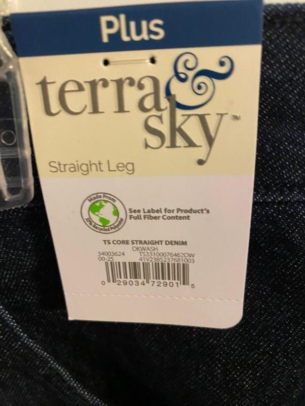 BRAND NEW WOMEN'S SIZE 20W PETITE TERRA & SKY STRAIGHT LEG DARK WASH JEANS