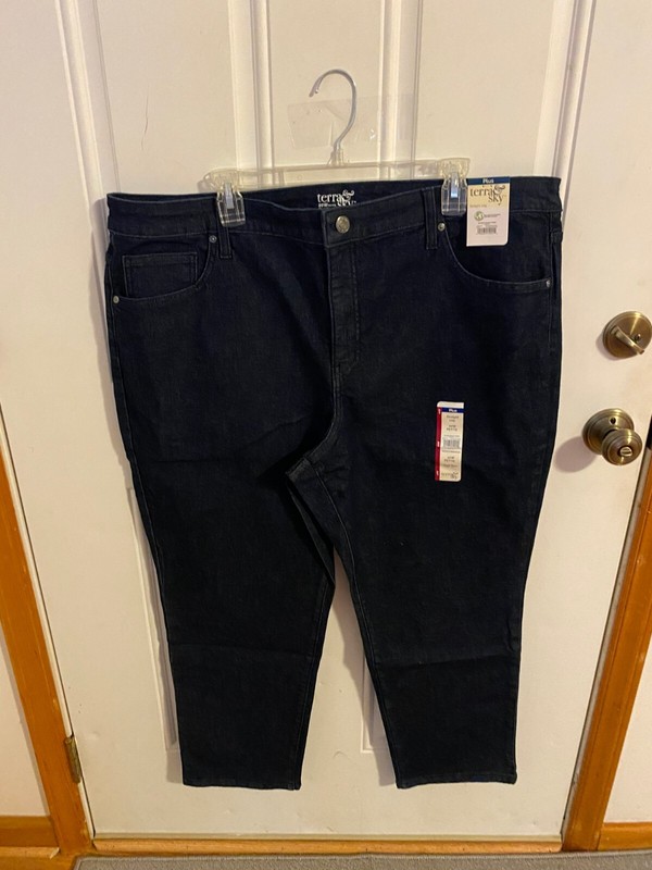 BRAND NEW WOMEN'S SIZE 20W PETITE TERRA & SKY STRAIGHT LEG DARK WASH JEANS