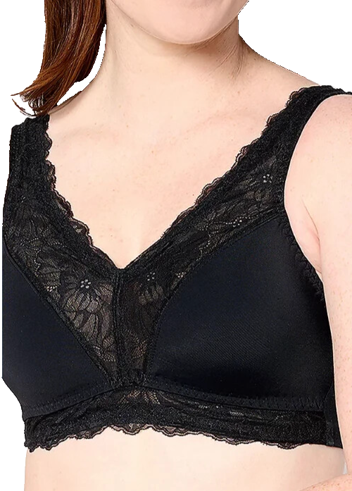 Breezies~Soft Support Lace Wirefree Bra~2X~Black~A676780~No Padding