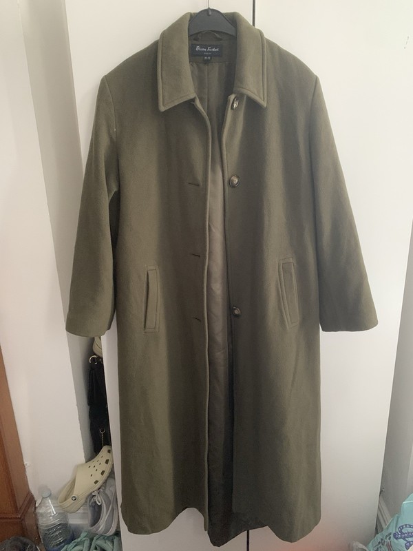 Brian Tucker Dublin khaki long wool cashmere blend coat uk 14 luxury