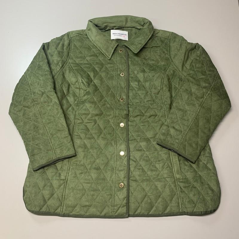 BRIDGE HAMPTON ISSAC MIZRAHI LIVE Faux Suede Coat Full Snap Up Basil Size 4X