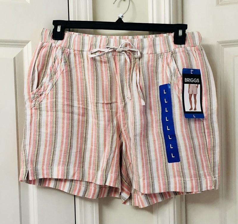 Briggs Women’s Shorts Size XL Blue Orange White Stripe Linen Blend