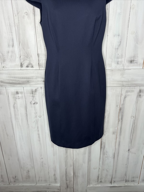 BROOKS BROTHERS NAVY BLUE STRETCH PONTE KNIT CAP SLEEVE LINED SHEATH DRESS 6