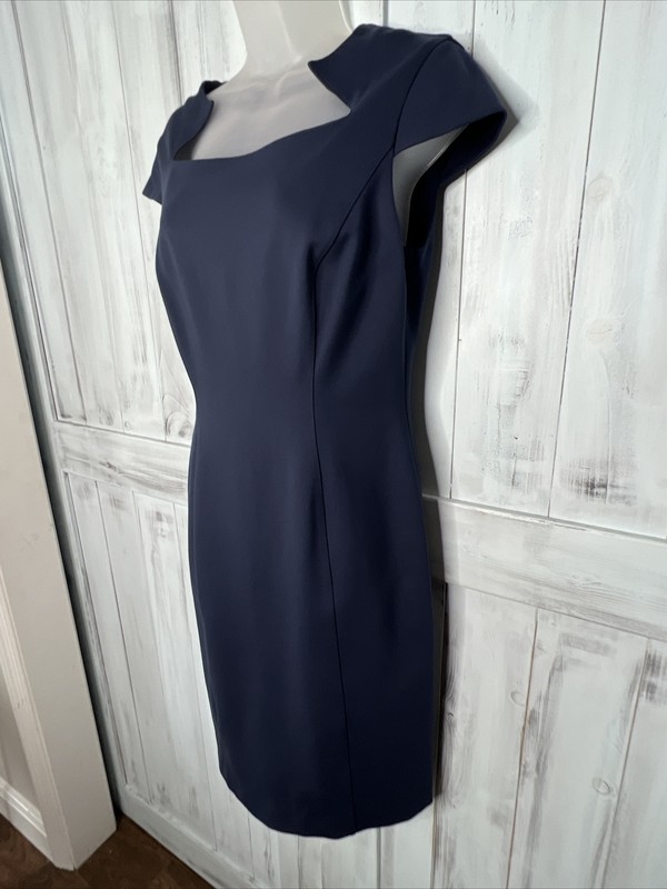 BROOKS BROTHERS NAVY BLUE STRETCH PONTE KNIT CAP SLEEVE LINED SHEATH DRESS 6