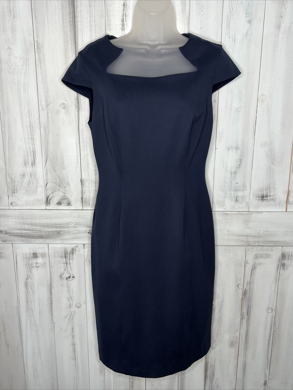 BROOKS BROTHERS NAVY BLUE STRETCH PONTE KNIT CAP SLEEVE LINED SHEATH DRESS 6