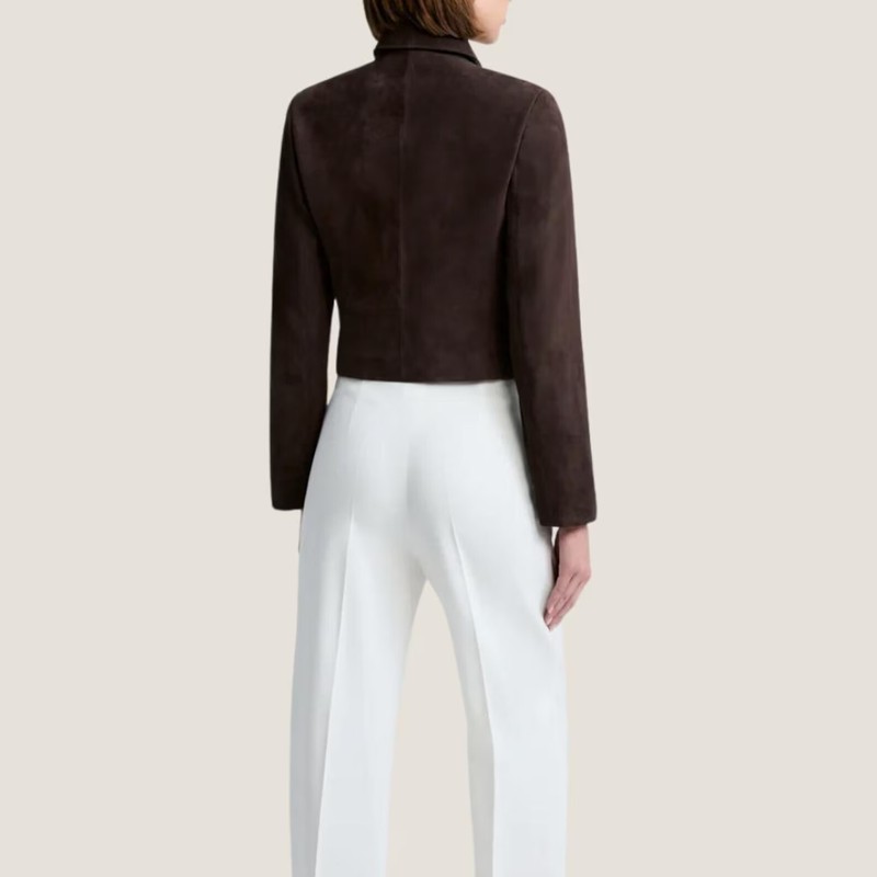 Brown Suede Leather Jacket For Women Cropped XS S M L XL XXL Custom Made - 264