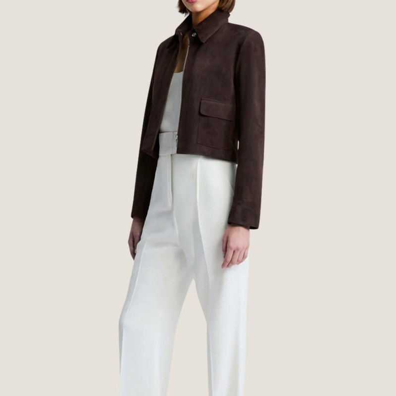 Brown Suede Leather Jacket For Women Cropped XS S M L XL XXL Custom Made - 264