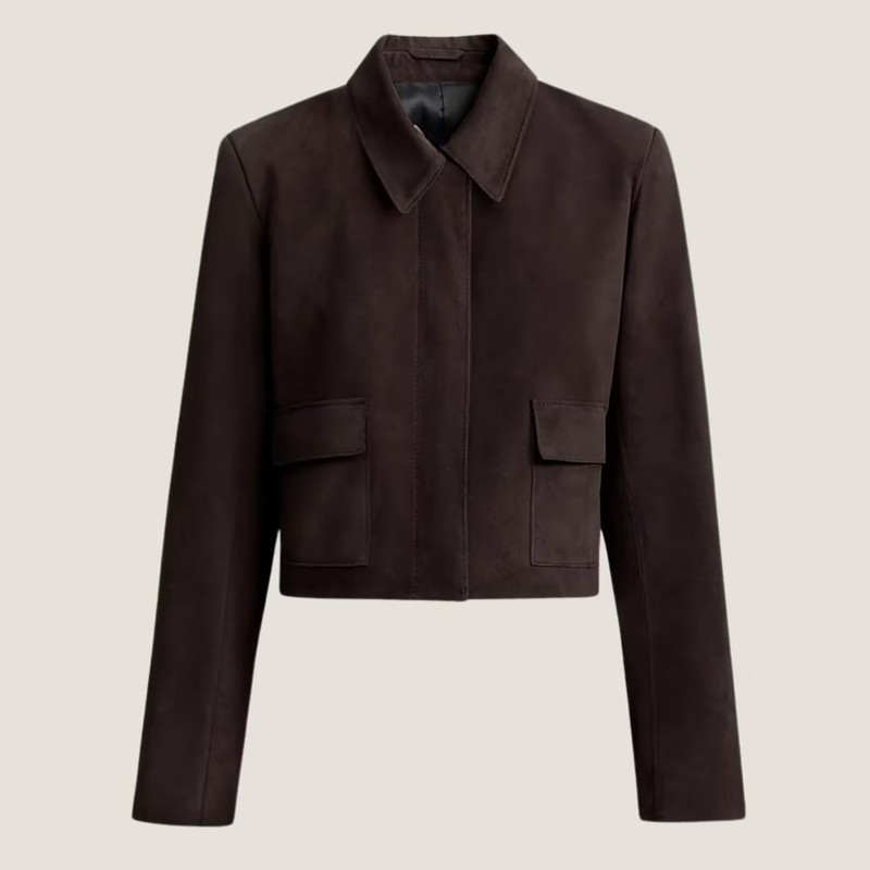 Brown Suede Leather Jacket For Women Cropped XS S M L XL XXL Custom Made - 264