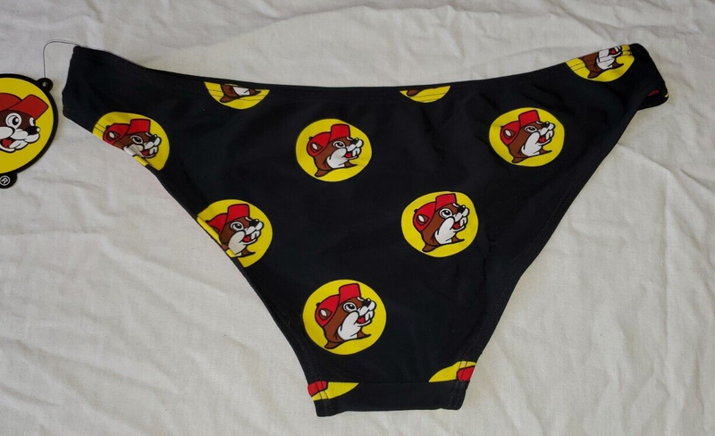BUC-EE'S Women's Bikini Bottom MEDIUM Buc-ee Black & Red All Over Print New