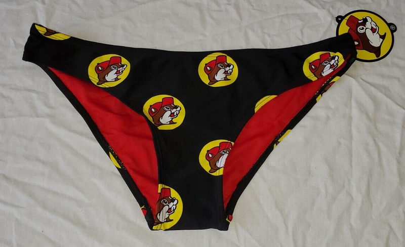 BUC-EE'S Women's Bikini Bottom MEDIUM Buc-ee Black & Red All Over Print New