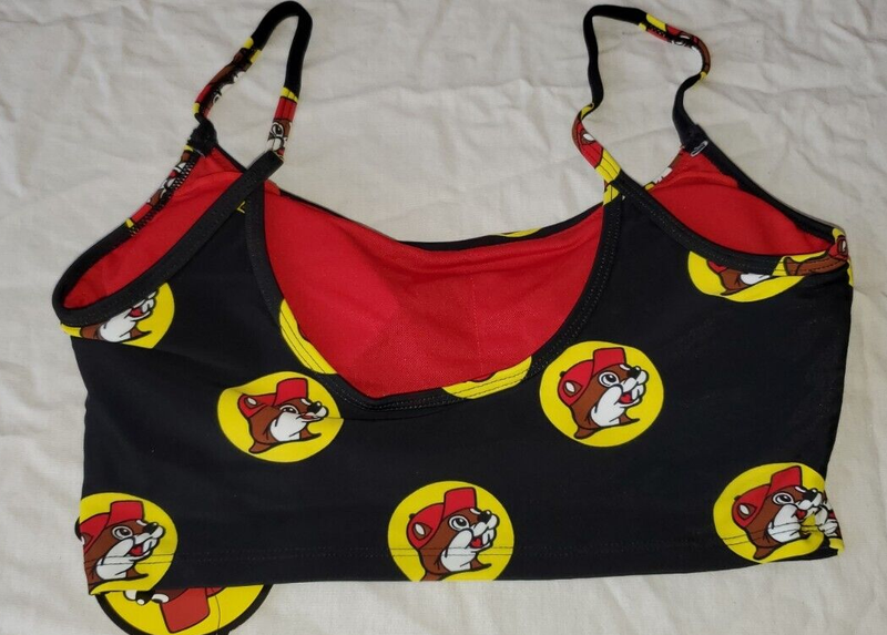 BUC-EE'S Women's Bikini Top MEDIUM Buc-ee Black & Red All Over Print New