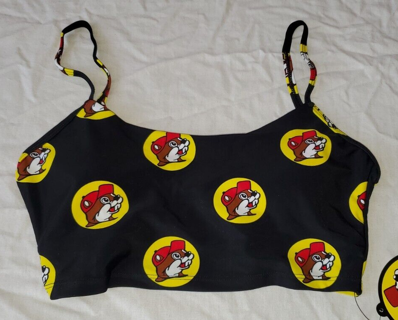 BUC-EE'S Women's Bikini Top MEDIUM Buc-ee Black & Red All Over Print New