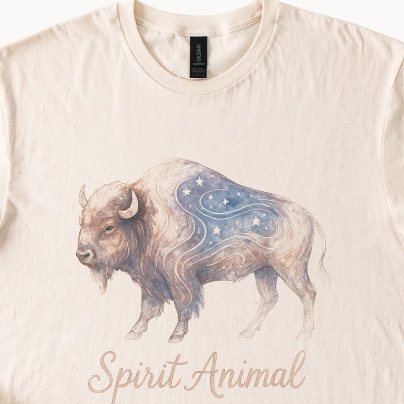 Buffalo Spirit Animal Tee Celestial Bison Graphic Shirt