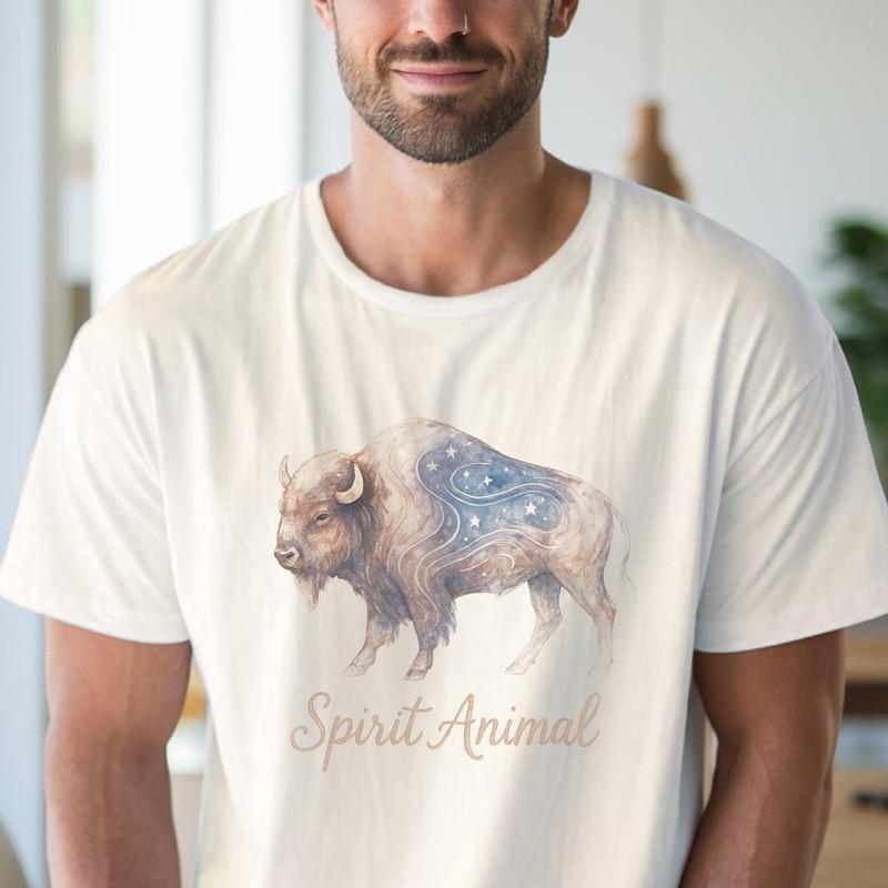 Buffalo Spirit Animal Tee Celestial Bison Graphic Shirt