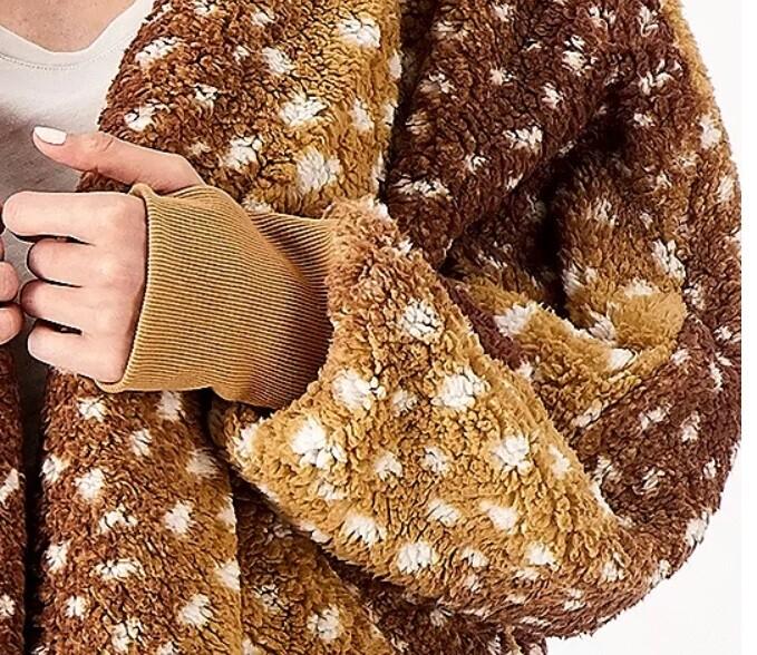 BumbleBella By Jill Martin Sherpa Lounger Coat Jacket ShawlCollar Button CARAMEL