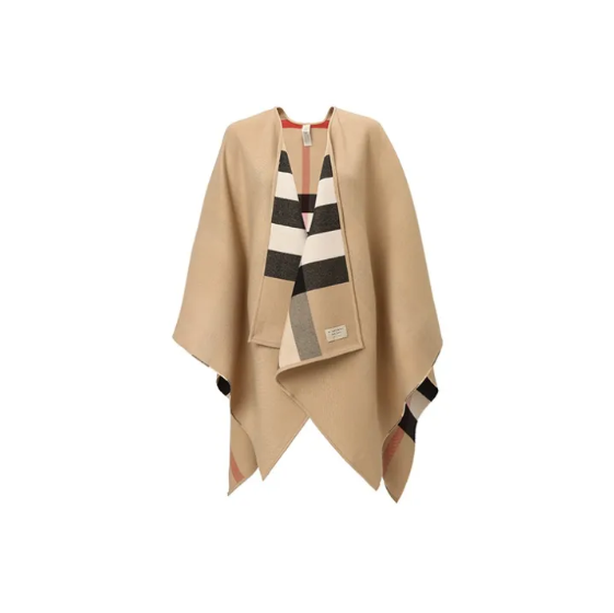 Burberry FW20 Wool Check Reversible Cape Poncho Women's Khaki