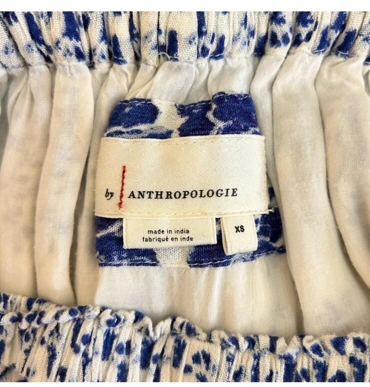 By Anthropologie Clemente Blue Floral Off Shoulder Short Romper Size XS