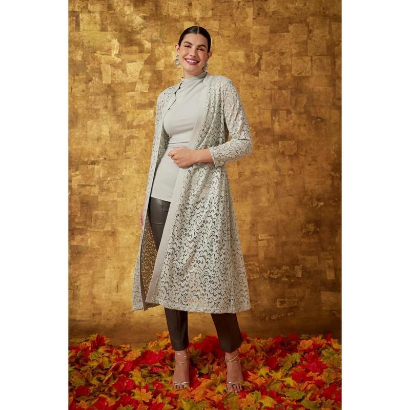 C Wonder By Christian Siriano Lace And Ponte Knit Topper Petites Shirt Light Gra