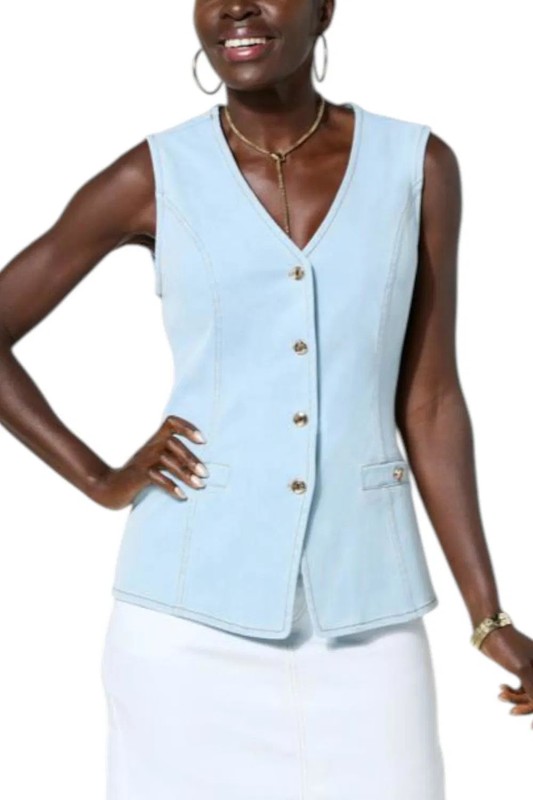 C Wonder by Christian Siriano Women's Denim Vest Soft Blue Wash
