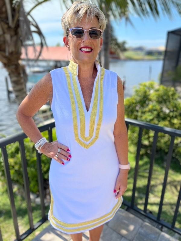 CABANA LIFE Essentials White Metallic Sleeveless Terry Tunic Dress Sz XL UPF 50+