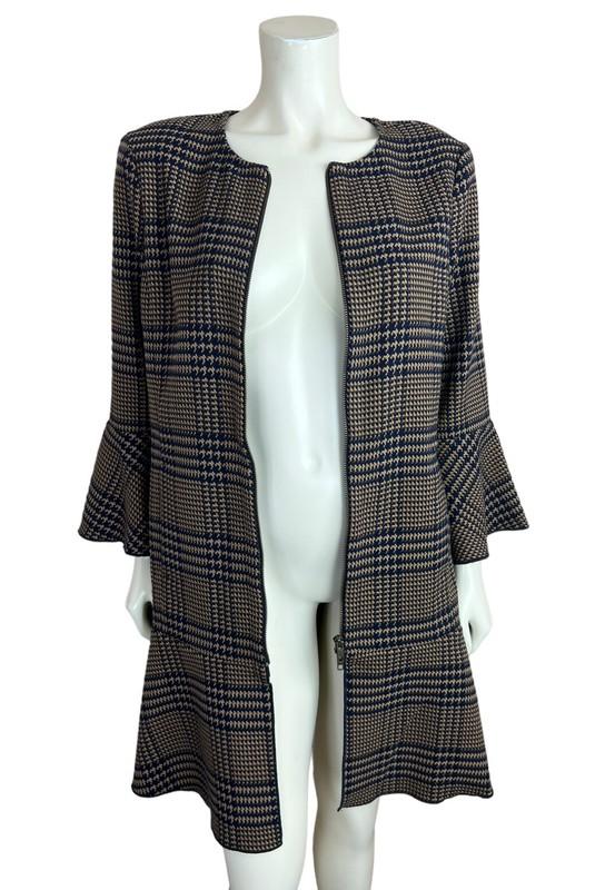 Cabi 3902 Plaid Flounce Jacket Size S Full Zip Front Brown Flare Sleeve Tartan