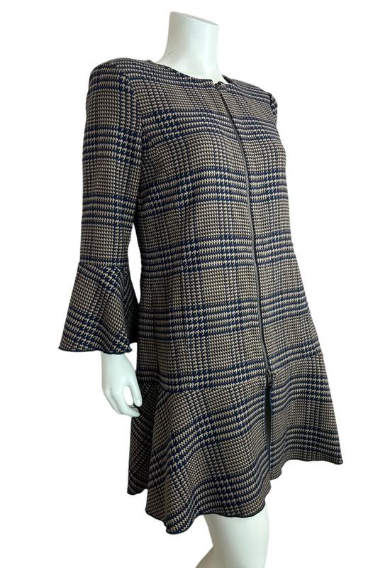 Cabi 3902 Plaid Flounce Jacket Size S Full Zip Front Brown Flare Sleeve Tartan