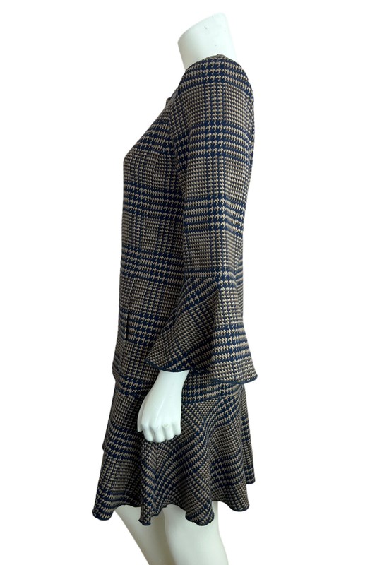 Cabi 3902 Plaid Flounce Jacket Size S Full Zip Front Brown Flare Sleeve Tartan