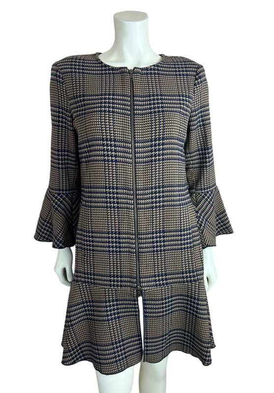 Cabi 3902 Plaid Flounce Jacket Size S Full Zip Front Brown Flare Sleeve Tartan