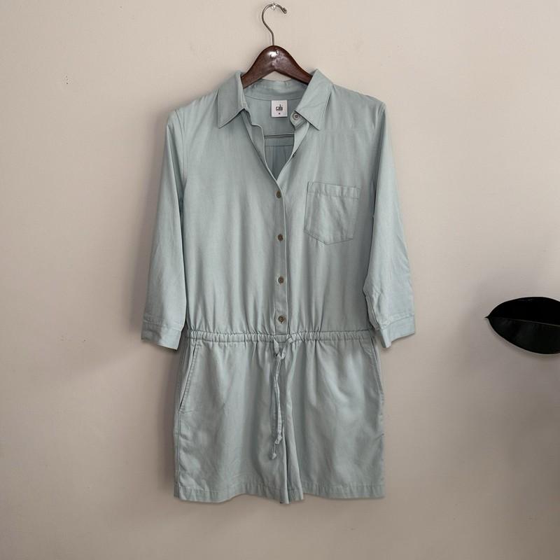 Cabi Alexa Minty Button Tie Waist Tab Sleeves Playsuit Romper #5107 Womens M