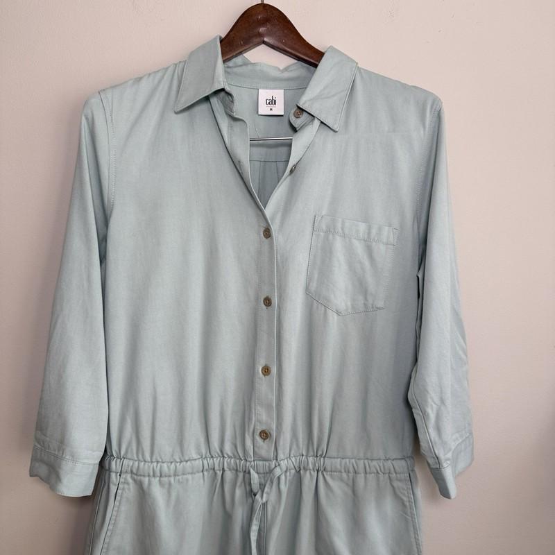 Cabi Alexa Minty Button Tie Waist Tab Sleeves Playsuit Romper #5107 Womens M