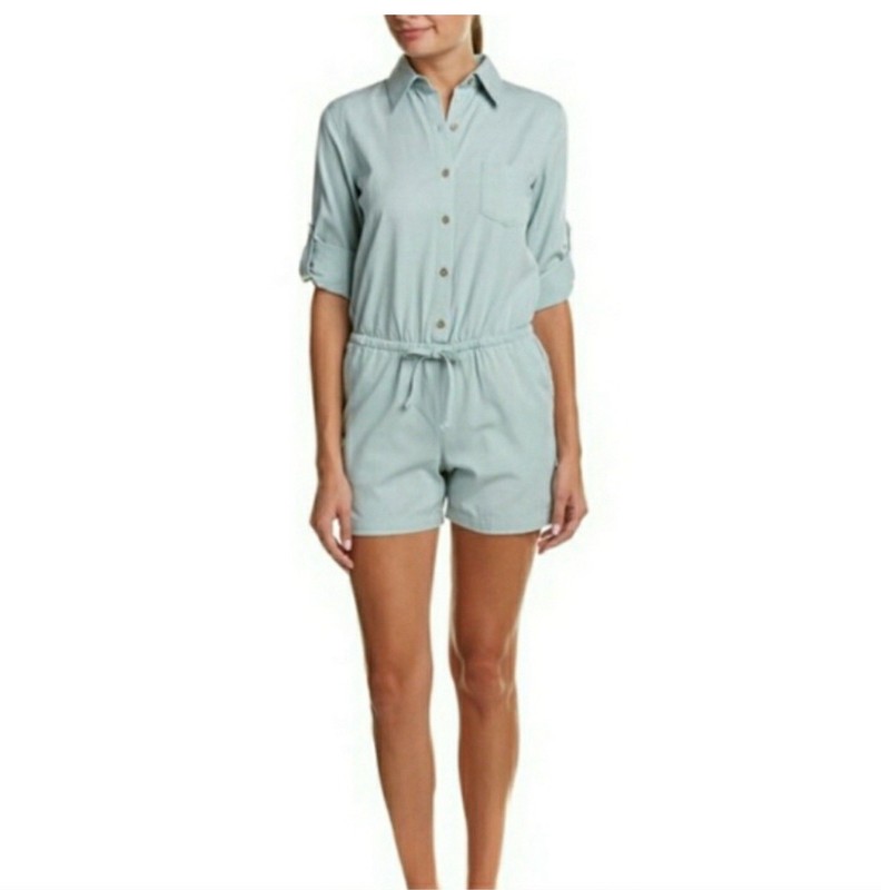 Cabi Alexa Minty Button Tie Waist Tab Sleeves Playsuit Romper #5107 Womens M