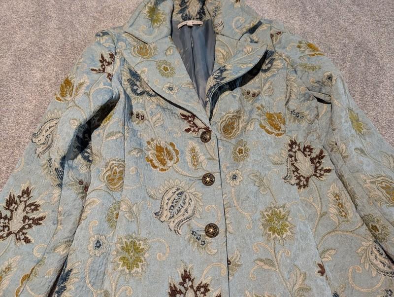 Cabi Coat Womens 8 Blue Guinevere Floral Tapestry Jacket Embroidered 371