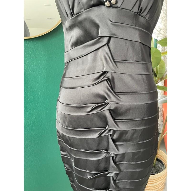 Cache Ruched Satin Beaded Bodycon Cocktail Dress Women 10 Black Sleeveless Party