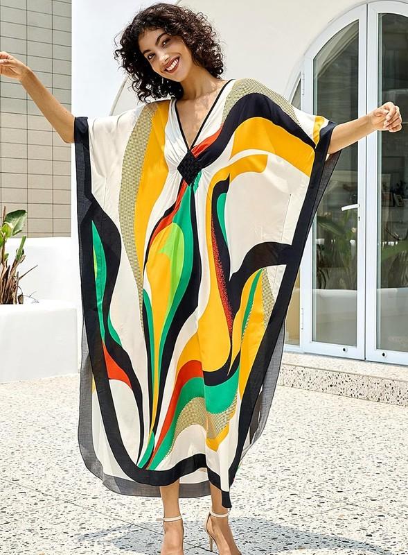 Caftans Women Beach Cover Swimsuit Coverup Swimwear Tropical Summer Kaftan Dress