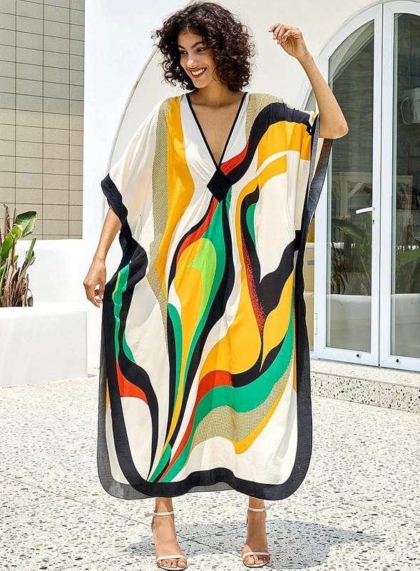 Caftans Women Beach Cover Swimsuit Coverup Swimwear Tropical Summer Kaftan Dress