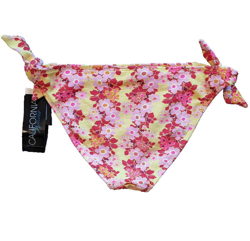 California Waves Bikini Bottom Floral Print Medium Swim Bottoms Yellow Pink Red