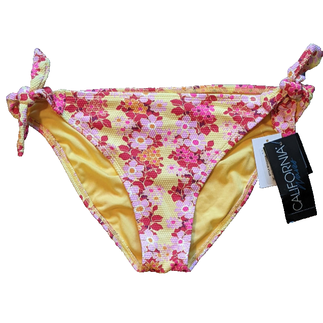 California Waves Bikini Bottom Floral Print Medium Swim Bottoms Yellow Pink Red