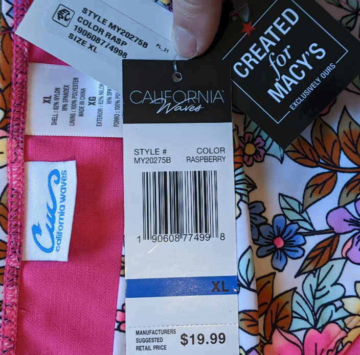 California Waves Bikini Bottom Floral XL Stretch Nylon Swim Bottoms