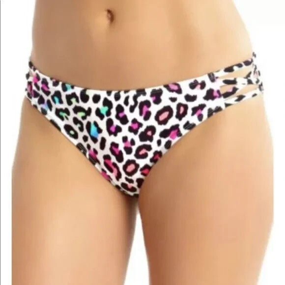 California Waves Junior Multicolor Animal-Print Hipster Bikini Bottom Swim Small