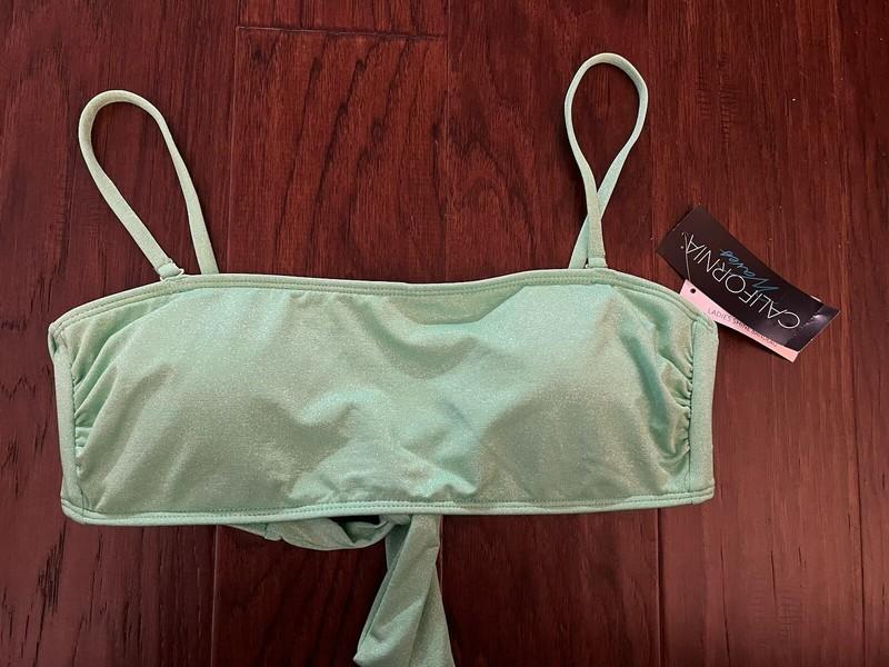 California Waves Juniors Metallic Shine Bandeau Bikini Top Mint Large New
