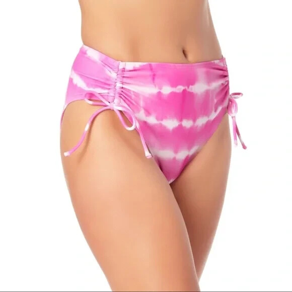 California Waves Juniors Tie-Dyed High-Waist Swim Bottoms Pink XL NWT
