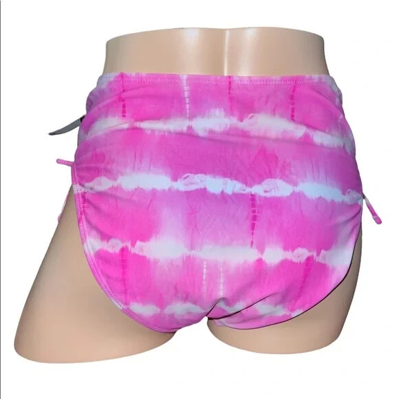 California Waves Juniors Tie-Dyed High-Waist Swim Bottoms Pink XL NWT