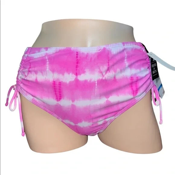 California Waves Juniors Tie-Dyed High-Waist Swim Bottoms Pink XL NWT