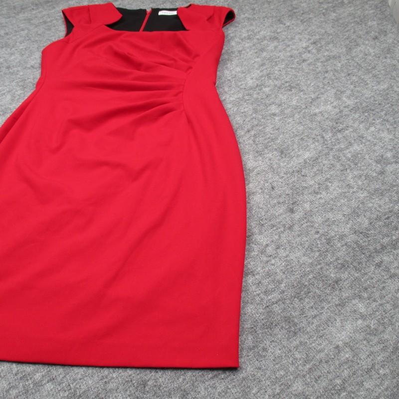 Calvin Klein Dress Womens Size 10 Red Black Sheath Cap Sleeve Ruched Stretch