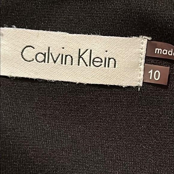 Calvin Klein Fit Flare Dress Black White Stripes Office Career Cocktail Size 10