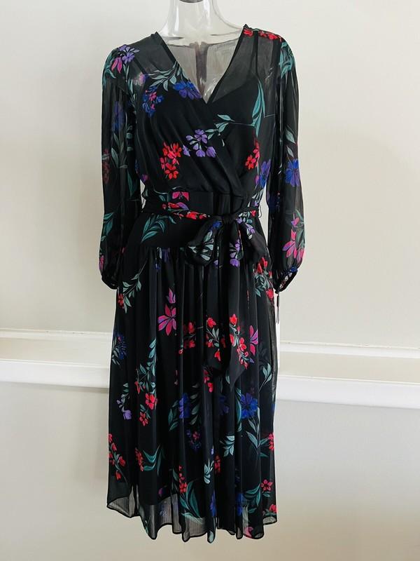 Calvin Klein Floral Chiffon Faux Wrap Midi Dress Sz 4 6 NWT$139 CD2H4V2F