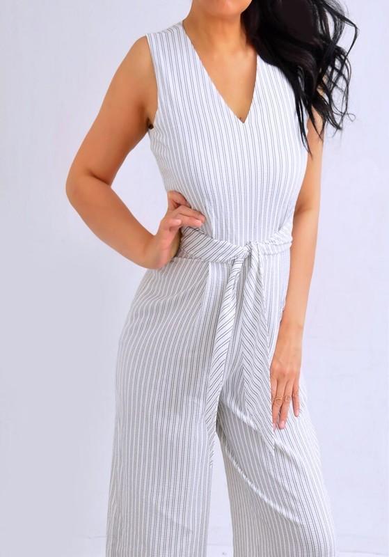 CALVIN KLEIN Ivory White Black Striped Wide Leg Romper Jumpsuit 2 S Small