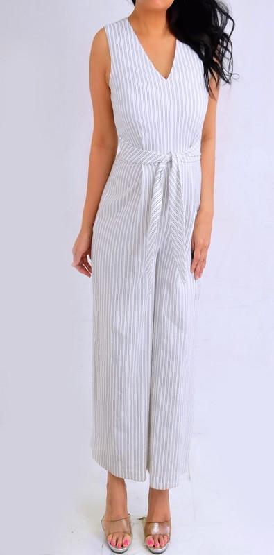 CALVIN KLEIN Ivory White Black Striped Wide Leg Romper Jumpsuit 2 S Small
